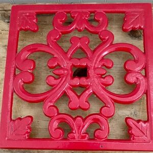 Red Enamel Painted Iron Trivet. Kitchenware, Wall Decor